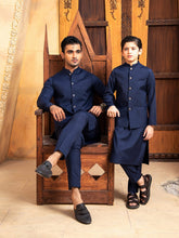 Shahjahan - Boski Navy Blue Kurta Trouser with Waistcoat - 3 Piece